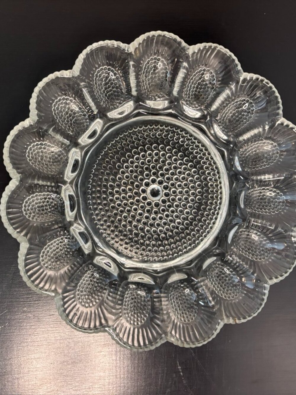 VTG Indiana Glass Clear Hobnail Deviled Egg Platter 11 in